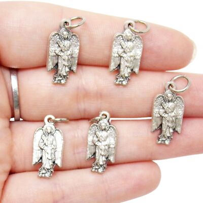 Lot of 5 Archangel Gabriel Silhouette Silver Tone Pendant Medal Rosary Parts