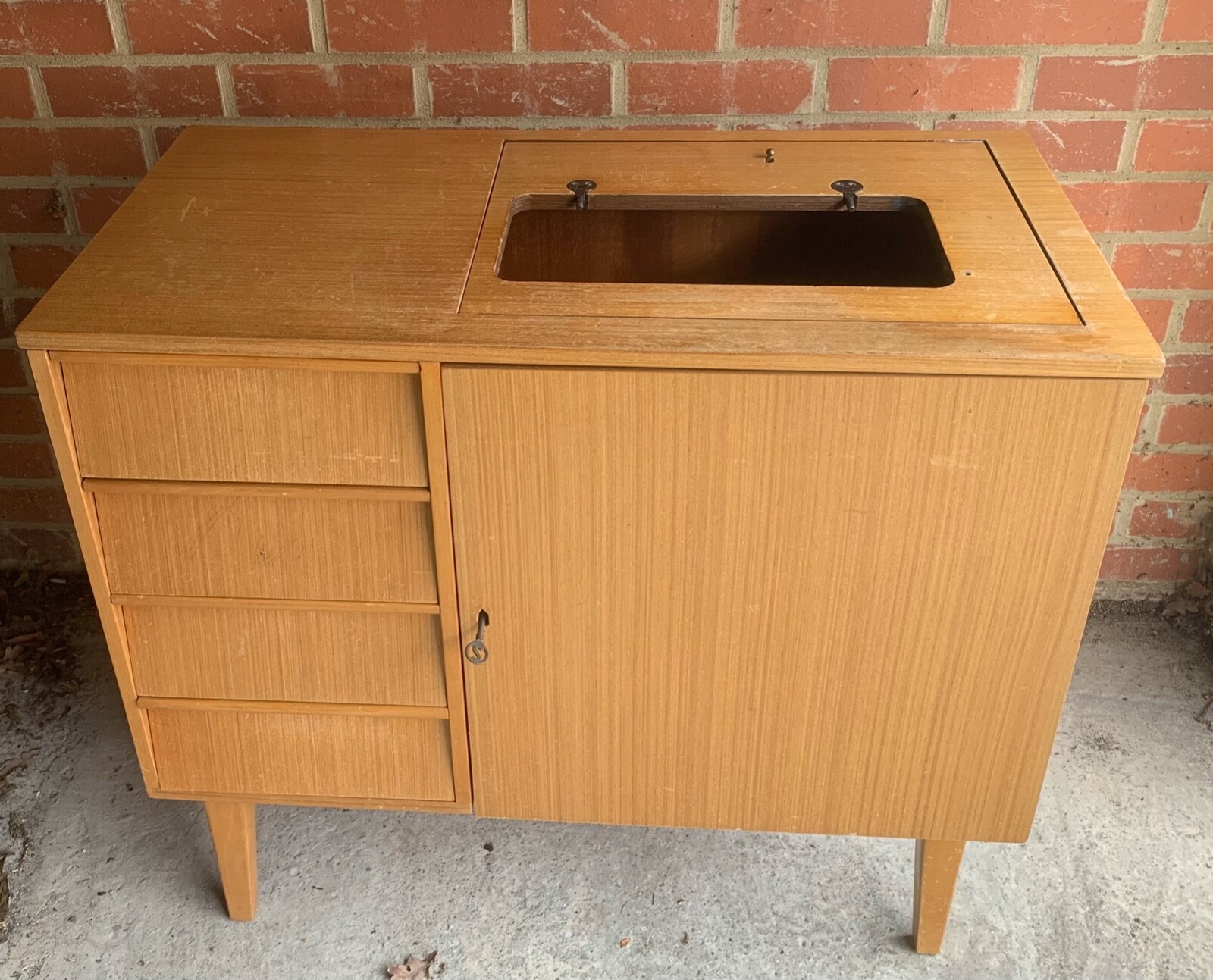 Vintage mid century teak sewing machine eBay