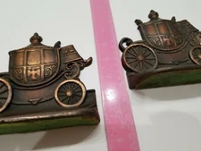 Antique Heavy Metal ? Iron Book Ends Chariot Car coach Bronze Color Royal Howell