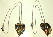 HG HAGIT GORALI ISRAEL MODERN STERLING SILVER PEARL HEART PENDANT CHAIN NECKLACE