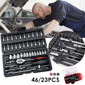 46PC Spanner Socket Screwdriver Set Mini 1/4" Car Repair Tool Ratchet Wrench Kit