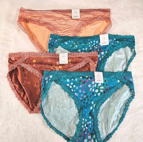 Auden 4pk Lace Trim Cotton Bikini Underwear Womens Large Stretch