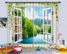 3D Lake Scenery ZHUA3251 Photo Curtain Window Blockout Fabric Amy 2023
