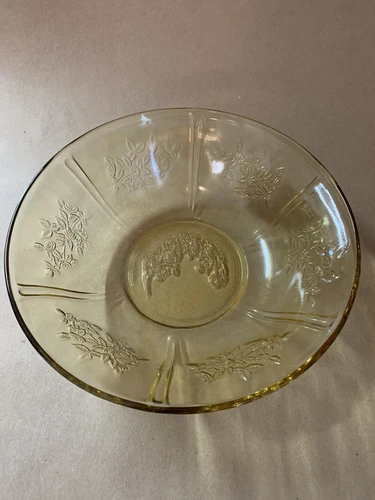 Vintage Federal Depression Glass Sharon Cabbage Rose 8 1/2" Amber Serving Bowl!