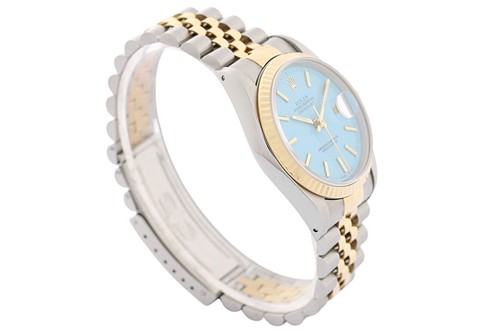 Rolex Mens Datejust 16233 Aqua Blue Dial 18K Yellow Gold & Steel 2Tone Watch - Picture 4 of 7