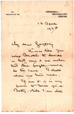 Eden Philpotts Signed Letter 1937 / Autographed English Author, Poet