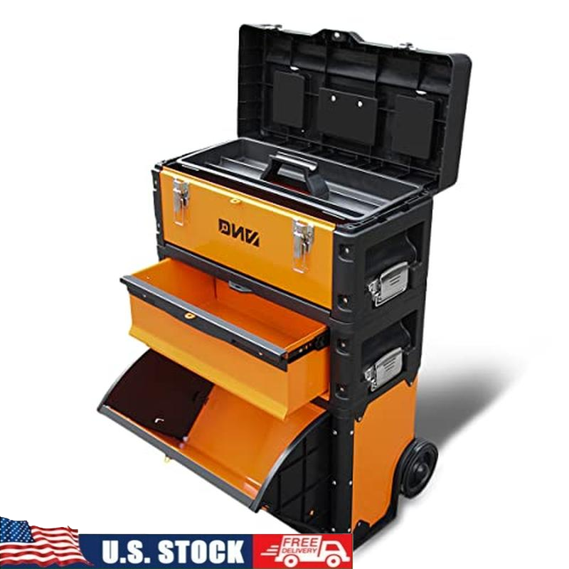 Stackable 3-Tier Rolling Tool Box Trolley with Portable Storage Compartment for Easy Organization and Mobility in the US