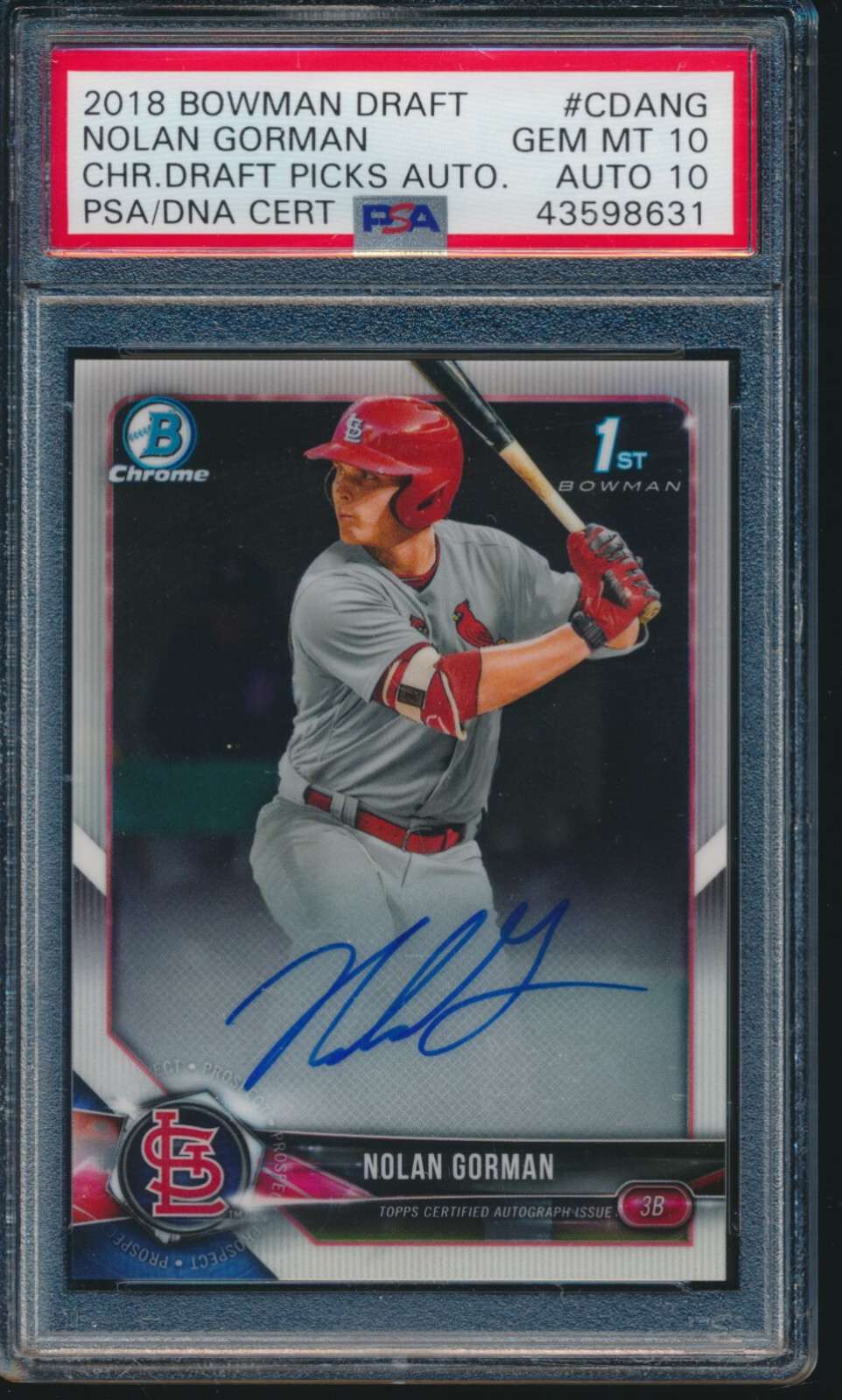 PSA 10/10 NOLAN GORMAN AUTO 2018 Bowman Chrome Autograph Rookie Card RC GEM MINT