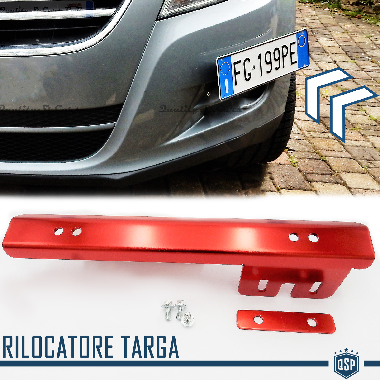 PORTATARGA anteriore auto Rosso RILOCATORE Targa laterale Staffa ACCIAIO tuning
