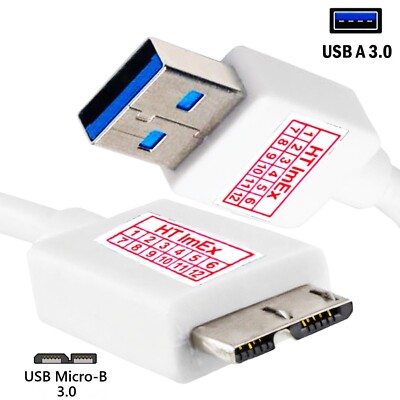 Weiß USB 3.0 Datenkabel für Festplatte Verbatim Store 'n' Go Portable HDD