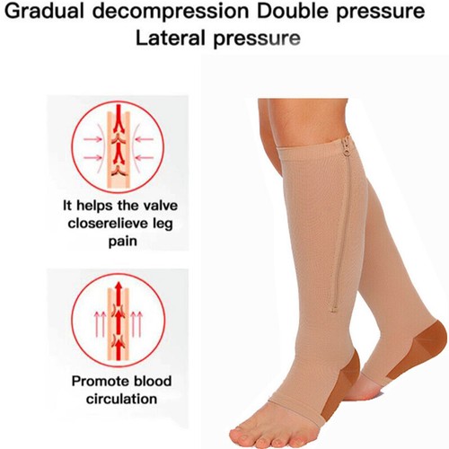 Knee High Medical Compression Stockings Men Women Varicose Veins Socks Open Toe - Bild 5 von 13