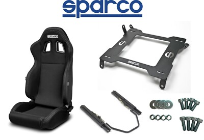 Sparco R100 Black Seat w/Base + Track Set + Mount Kit For 03-09