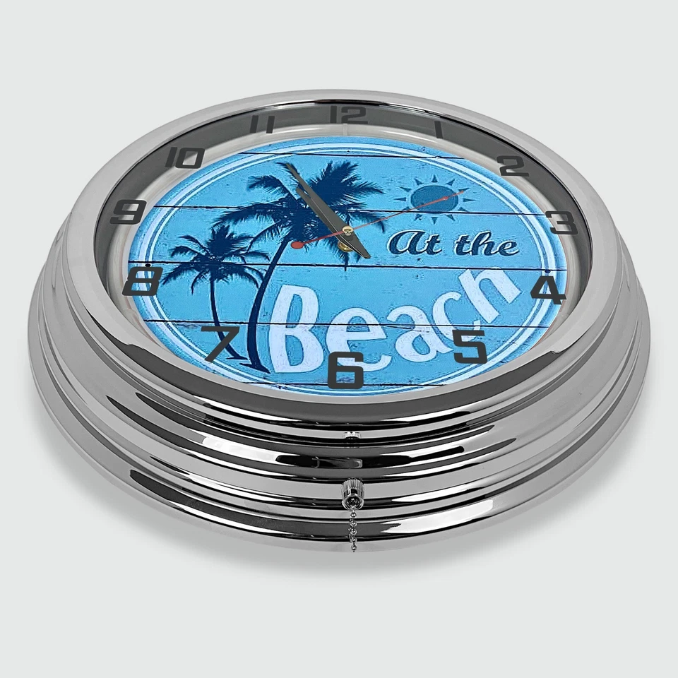 Reloj de neón blanco con diseño de letrero de metal en la playa de 18" Foto 4 de 4