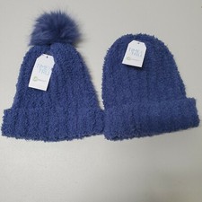 Gift Idea - Cozy Ribbed BEANIES, One W/Pom, blue