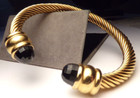 Vtg Steeltime 18K Gold Pl Over Stainless Steel Crystal Cable Cuff Bracelet 8"