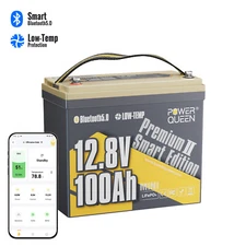 Power Queen 12V 100Ah Mini Smart Bluetooth LiFePO4 Lithium Battery for RV Boat
