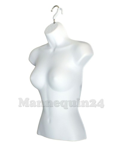 3 TORSO DRESS FORM MANNEQUINS FEMALE BLACK WHITE FLESH + 1 STAND + 3 HANGERS - Picture 8 of 10