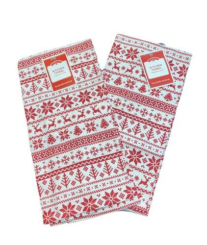 Neu mit Etikett Holiday Time Küchentücher Weihnachten rot weiß Rentier Schneeflocke Bäume S/2