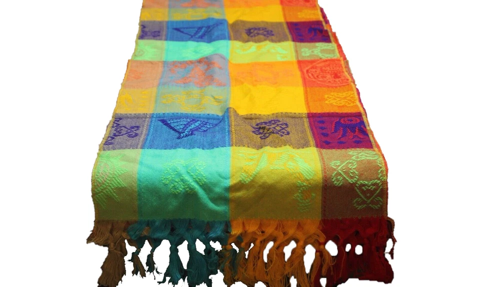 Mexican Mayan Table Runner Colorful Engraved Designs Lightweight 13.75" x 78" - Image 2 of 4