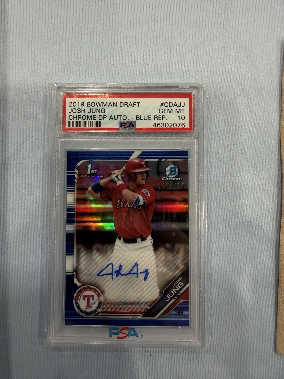 2019 Bowman Chrome Blue Refractor Josh Jung RC Rookie AUTO 120/150 PSA 10