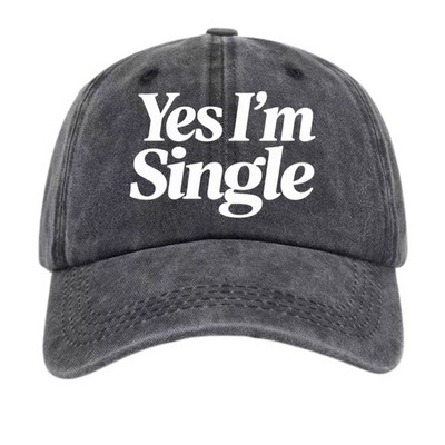 Yes I'm Single Slogan Washed Baseball Cap Adjustable Unisex Casual Dating Hat