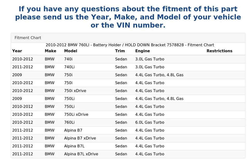 BMW 760LI 2010-2012 - Soporte de batería / Soporte de sujeción 7578828 Foto 4 de 4