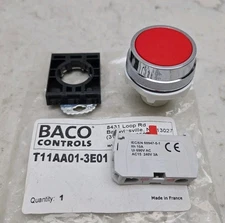 Baco Controls T11AA01-3E01 30mm Red Flush Push Button Momentary PB Chrome Bezel