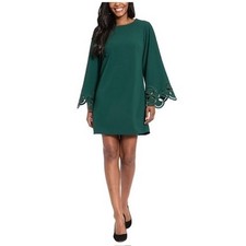 London Times Dress Womens Green Eyelet Sleeve Shift Petites L NWT