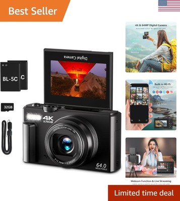 High-Resolution 4K Vlogging Camera with WIFI & Flash - Must-Have for Beginners