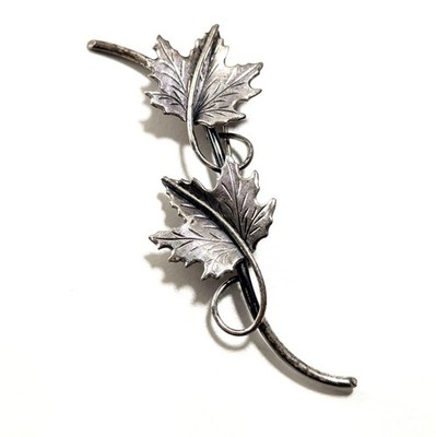 Sterling Silver 925 BEAU Stylish Elegant Leaf Leaves Shaped Pin Brooch 5.4g 3''