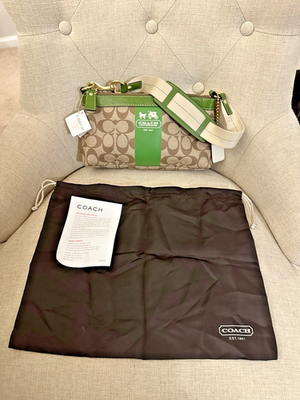NWT Coach Heritage Stripe Shoulder Bag - Green Khaki Signature
