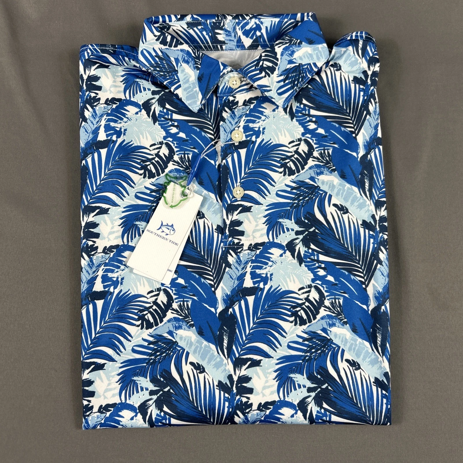 Southern Tide Golf Shirt Polo Driver Paradise Palms Print Medium Blue MSRP $98