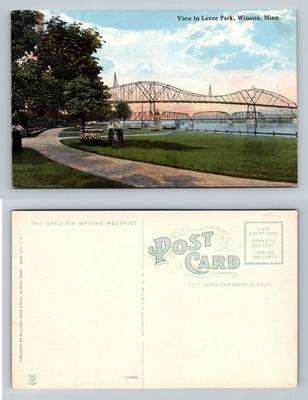 Winona, MN-Minnesota, Levee Park River Bridge Scenic View Vintage Postcard