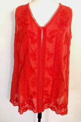 Kyla Seo Caite Tunic Top Embroidered Roses Tissue Cotton Whimsical-Small 