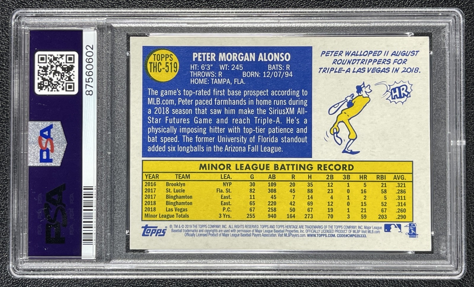 PETE ALONSO PSA 10 2019 TOPPS HERITAGE #THC-519 ROOKIE CHROME PURPLE REFRACTOR view 2