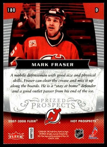 2007-08 Fleer Hot Prospects Mark Fraser Rookie /999 New Jersey Devils #180 - Picture 2 of 2