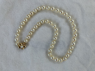 Collana di perle AAA gemme Akoya 6 9 7 7 mm oro 14 carati chiusura floreale lunghezza 15 25"