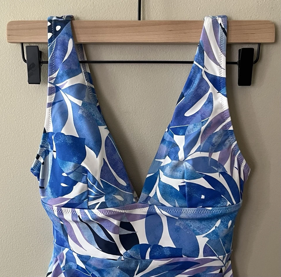 NUEVO CON ETIQUETAS Tommy Bahama Palma Moderno Cuello en V Una Pieza Yegua Azul Marino Para Mujer Talla 4 Foto 2 de 4