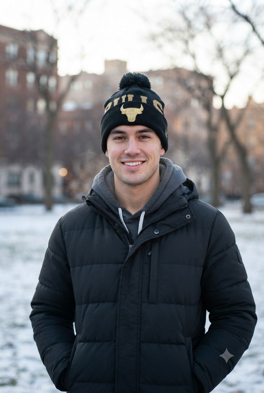 New Era Chicago Bulls Negro Dorado Pom Gorro Invierno Sombrero Nuevo con Etiquetas $37.99 OSFM