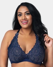 Curvy Couture 1280 Crochet Lace Underwire Bralette Bra US Sz 42DD Navy