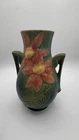 Pair of Vintage Roseville Pottery Clematis Vase 108-8 in  Double Handles 8.5" T