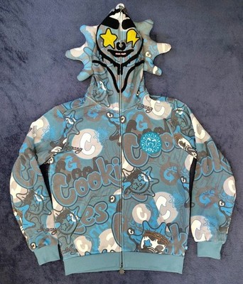 Cookies x Glo Gang AOP Grey & Blue Zip Hoodie Men's M Heavyweight Cotton Hooded