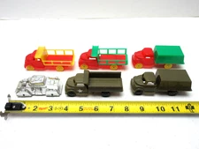 PYRO TRUCK & ARMY VEHICLE 6 PC LOT - AMERICAN FLYER LIONEL MARX PLASTICVILLE
