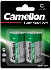 2 Camelion C Batteries R14P Long Life Super Heavy Duty 1.5V Um2 2500Mah 2Bl NEW