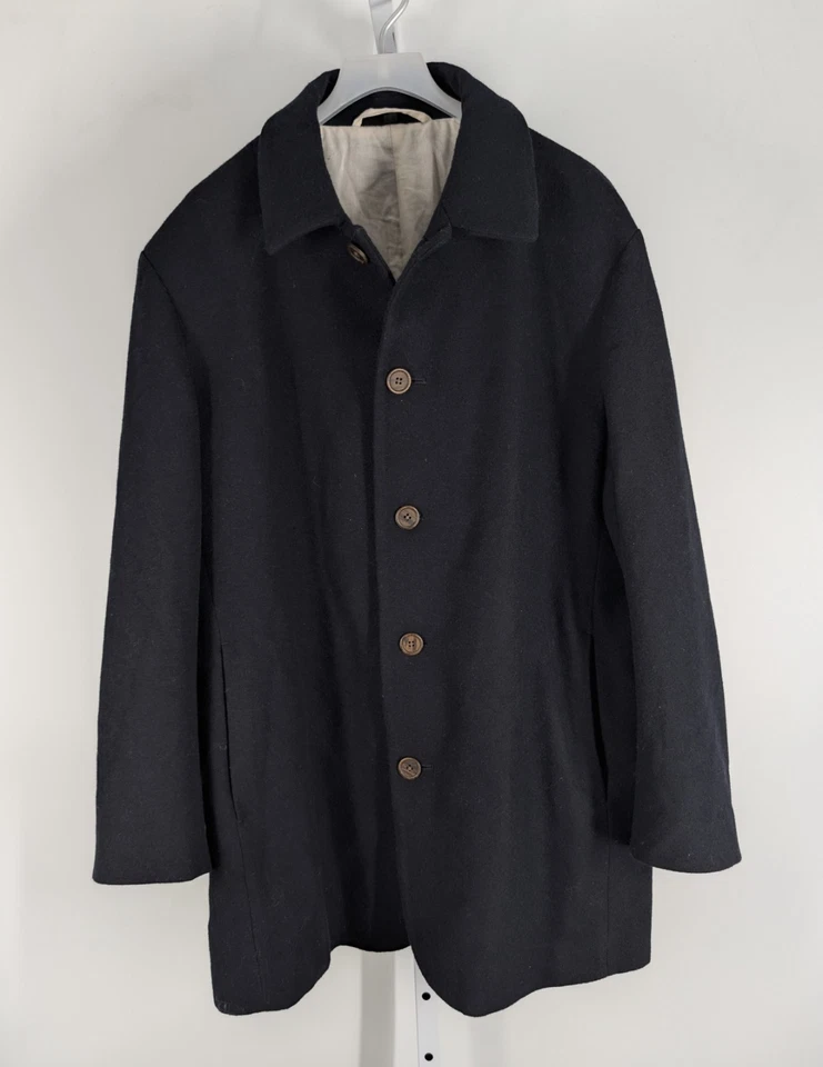 Abrigo de coche minimalista Muji para hombre XL mezcla de lana abrigo japonés chaqueta azul marino oscuro Foto 2 de 4