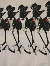 Vtg JP Stevens Utica "Putting on The Ritz" Queen Flat Sheet Only Fancy Penguin