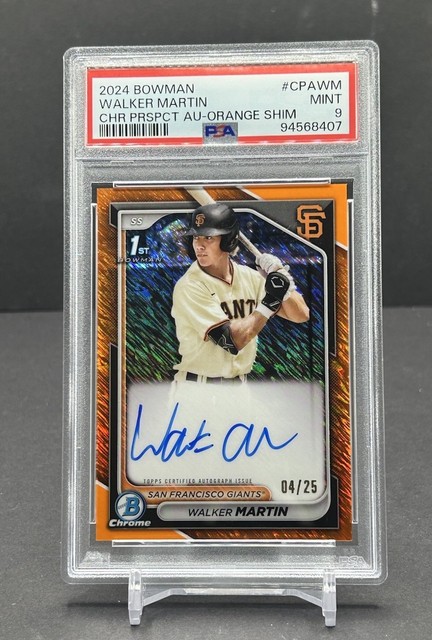 Walker Martin 2024 Bowman Chrome Prospect 1st Auto Orange Shimmer #CPA-WM PSA 9