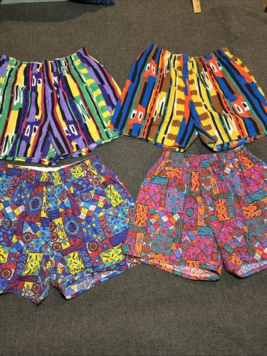 Vtg Lot 4 80’s Cotton Scovill Snap Abstract Geometric Boxer Shorts USA Sz Large