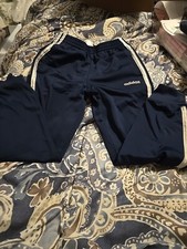 Adidas Boys Or Girls Blue Track Pants W/3 Stripes Ankle Cuffs Size 6