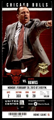 Bulls vs. Atlanta Hawks February 20, 2012 Ticket Stub - Tom Thibodeau